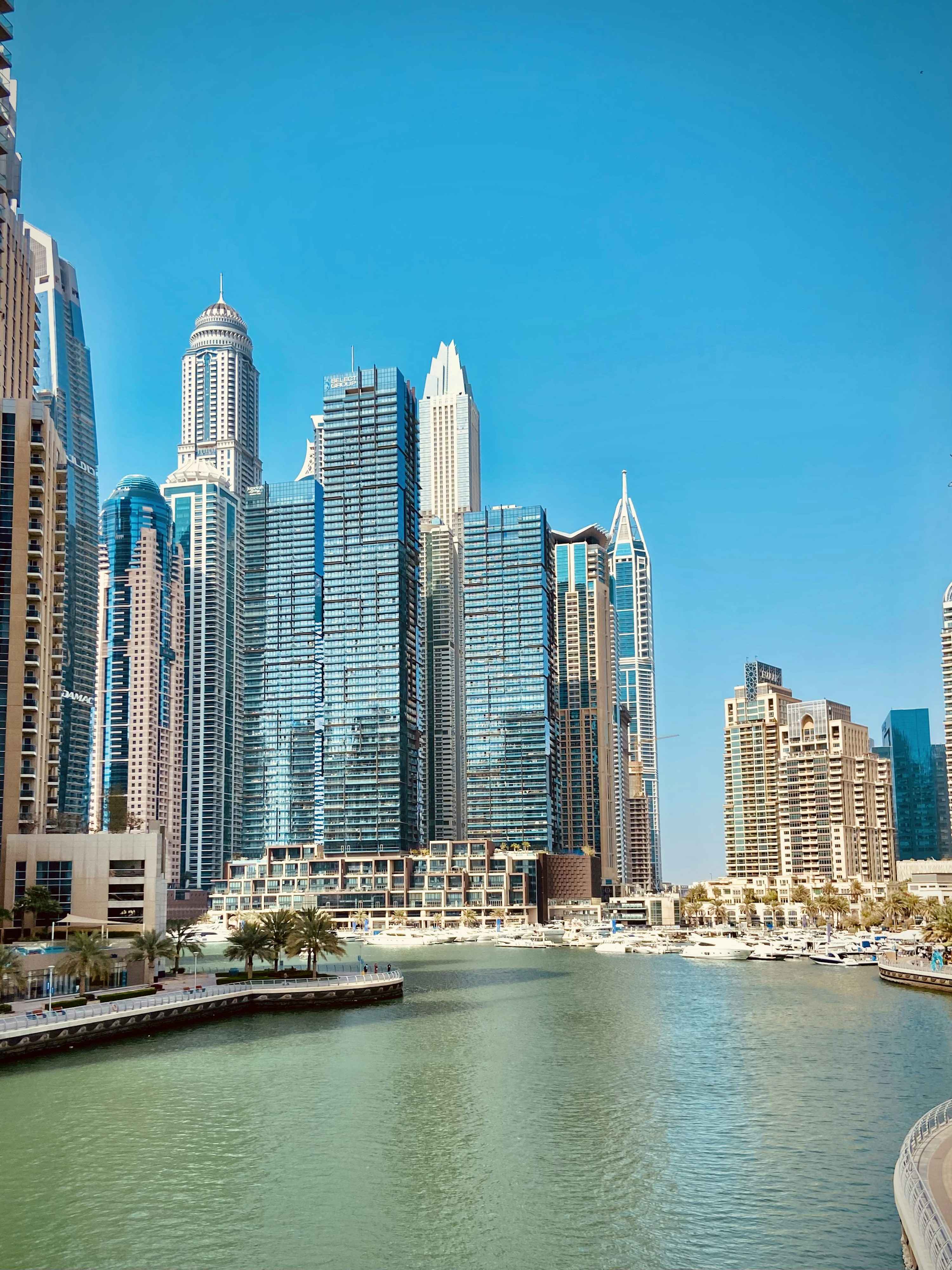 Water surrounded by buildings